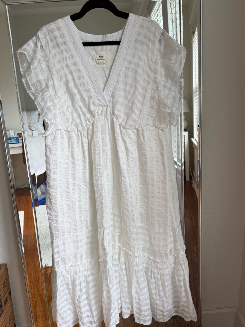 Anthropologie White Textured V-Neck Dress